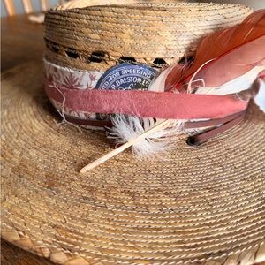 Straw Hat with Feather Accent